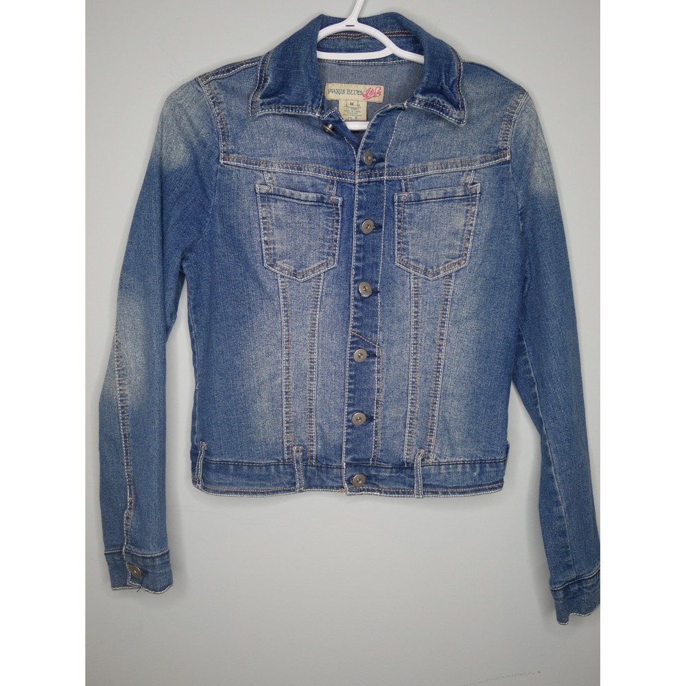 Vintage Paris Blues Medium Faded Wash Denim Trucker Jacket Blue Stretch Size M‎